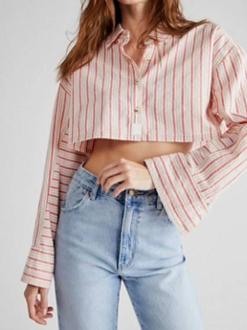 We The Free Cropped Striped Button Down